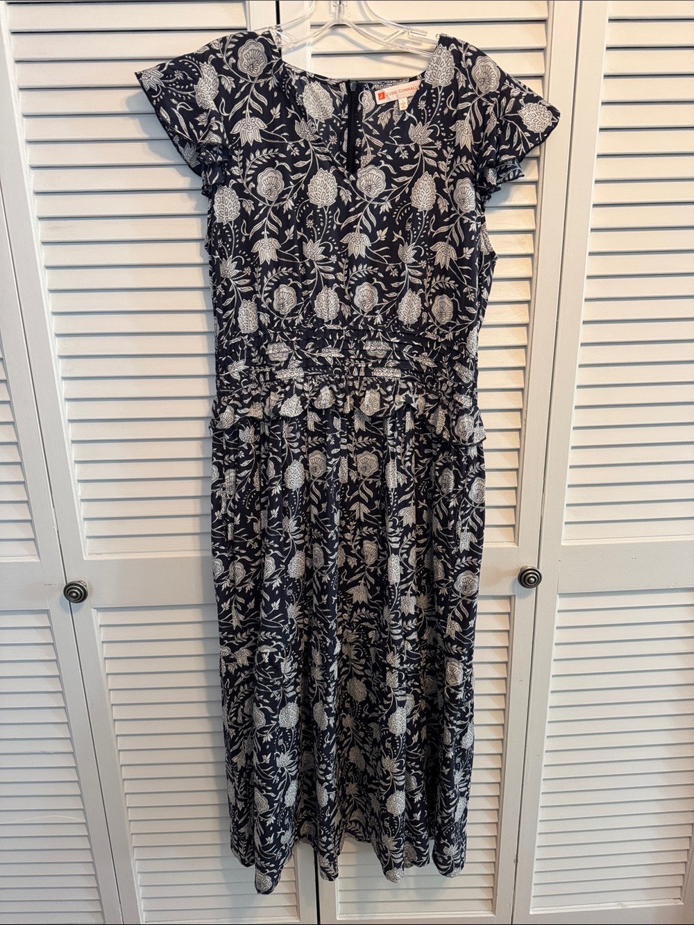 Jude Connally Navy and White Floral Midi Dress